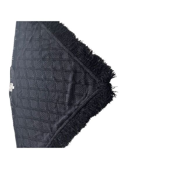 St. John Collection Women Black Ladder Lace Cut-Out Fringe Poncho Sweater Large - Picture 13 of 14